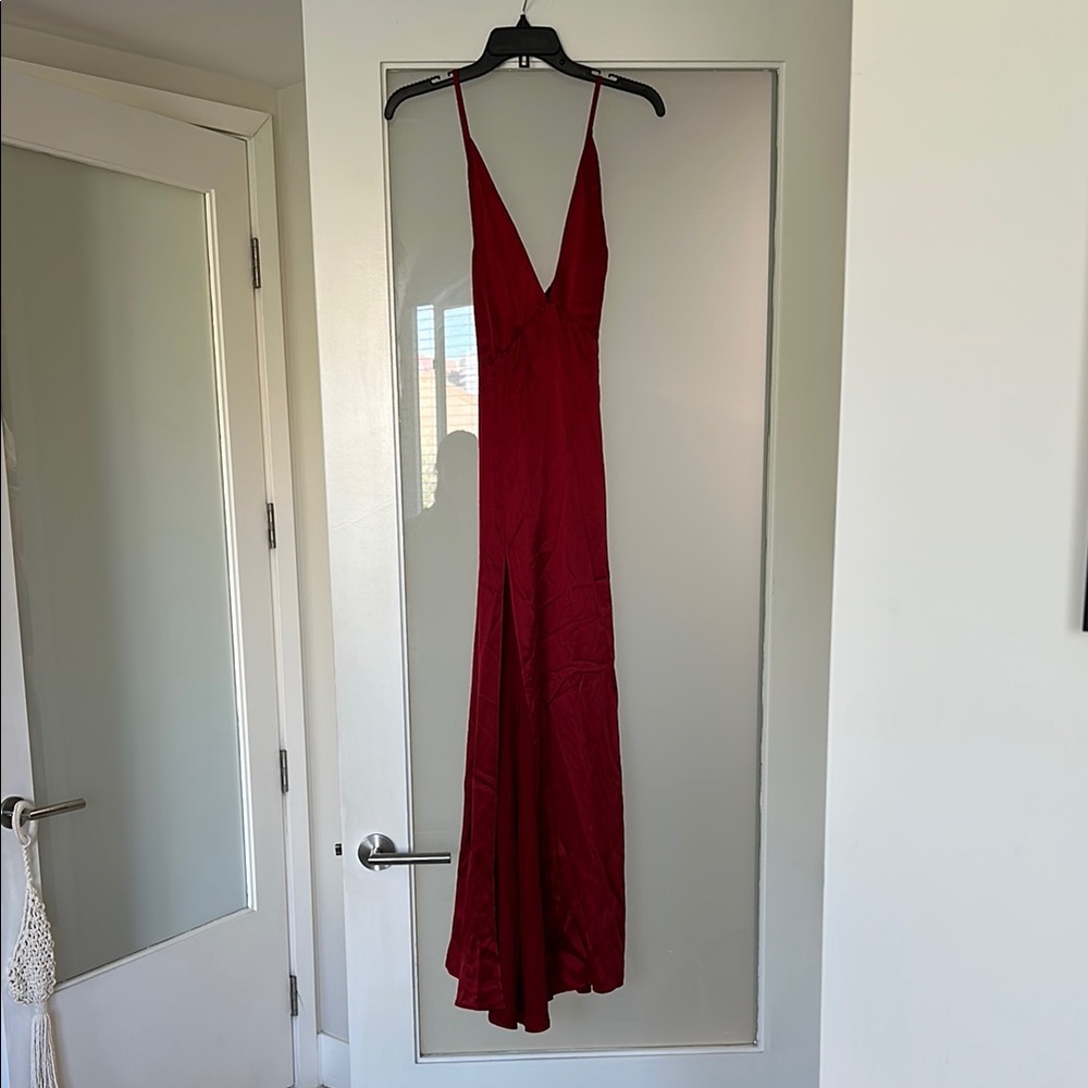 Reformation Red Silk Maxi Dress with Slit